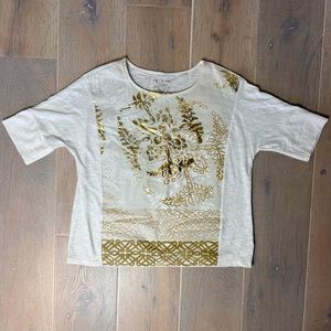 CHICO’S By Chico’s Off White Gold leaf Top Brushed Cotton Look Size L